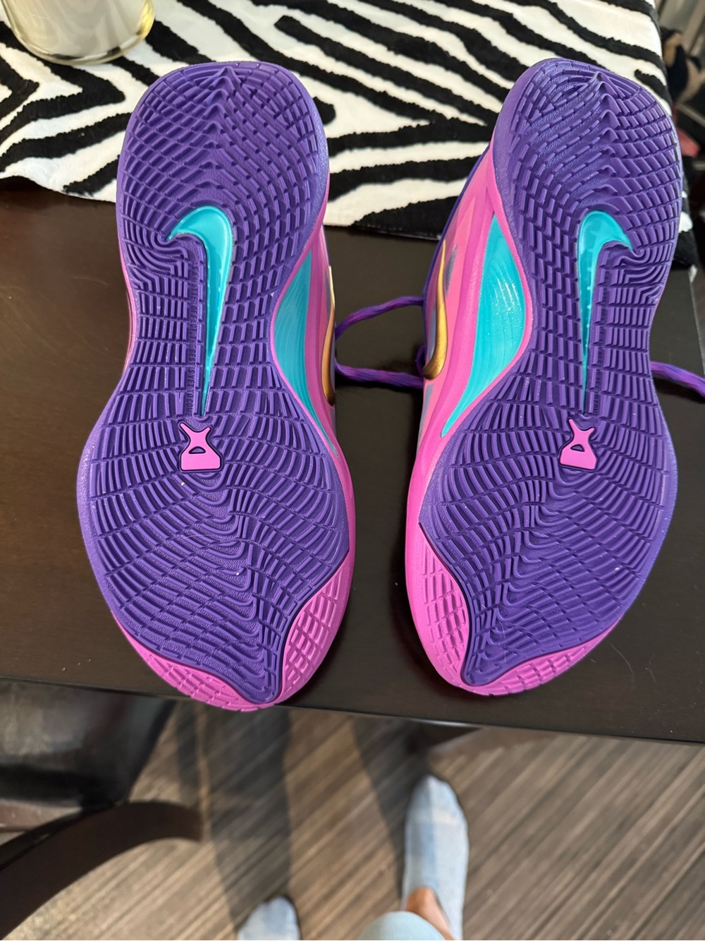 Nike Pink Purple Athletic Sneakers with Gold Swoosh and Teal Accents - Picture 2 of 6